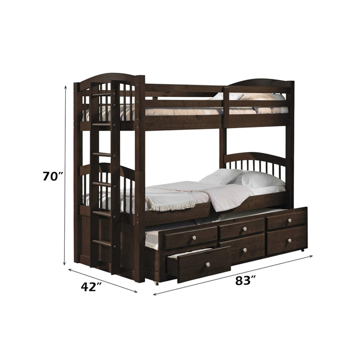 Micah Twin/Twin Bunk Bed with Trundle &amp; Storage in Espresso - dimensions