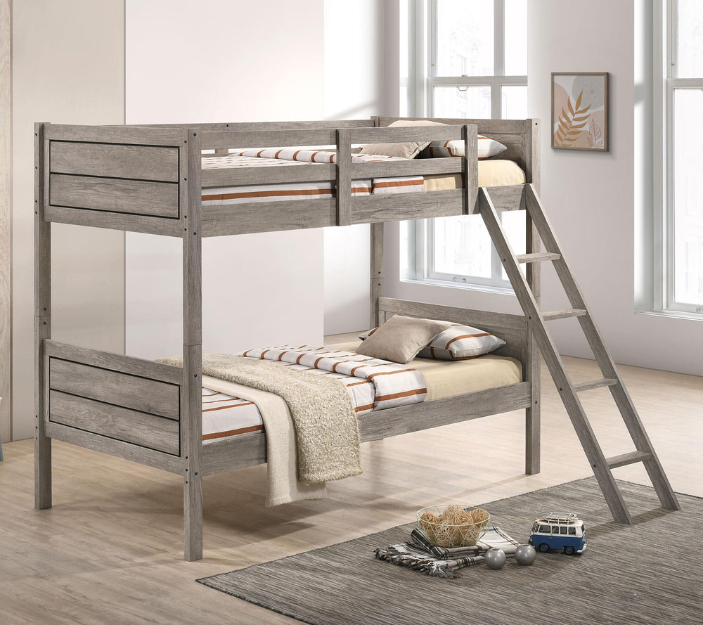 Coaster Furniture 400818 Ryder Wood Twin Over Twin Bunk Bed Weathered Taupe