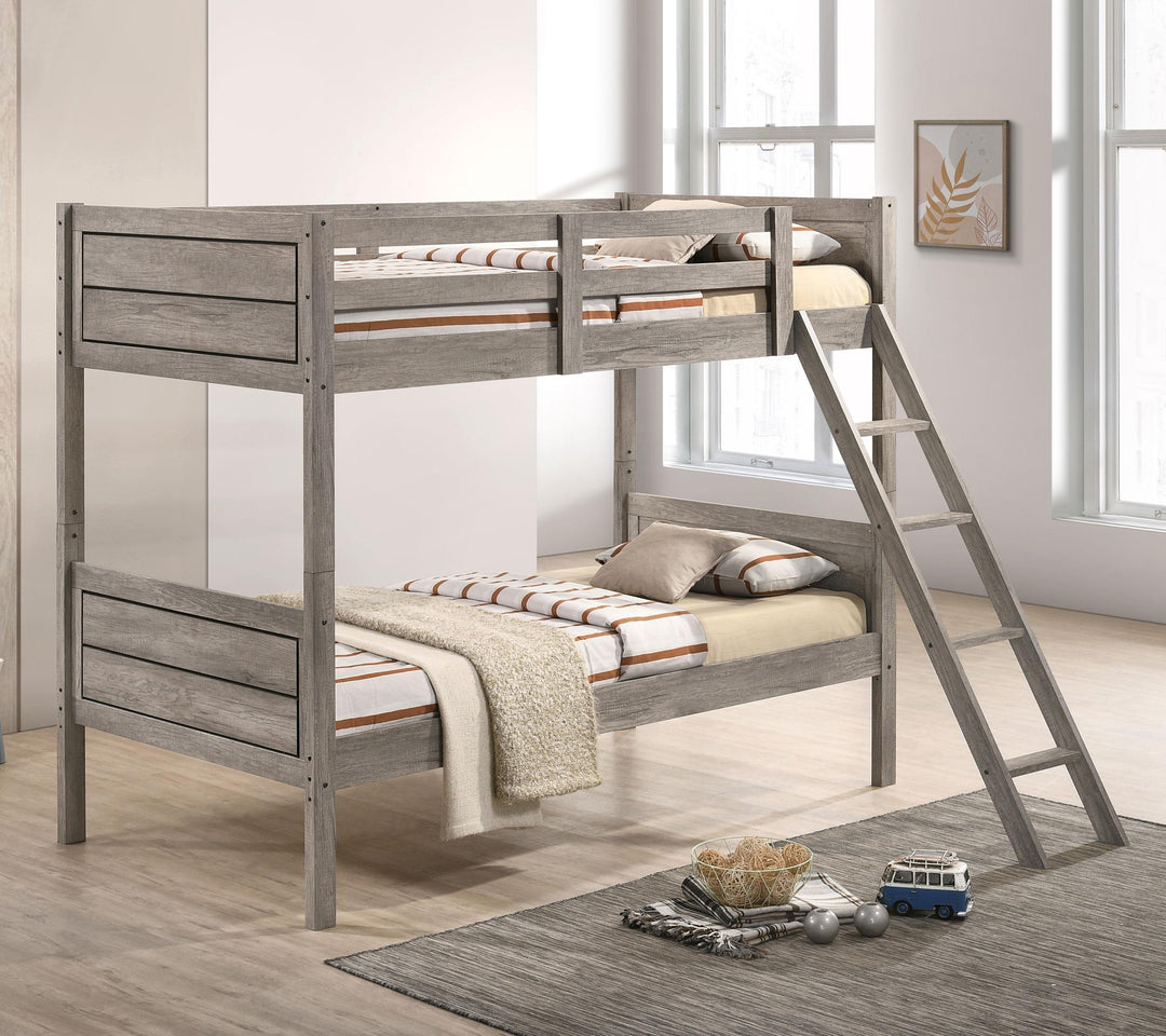 Coaster Furniture 400818 Ryder Wood Twin Over Twin Bunk Bed Weathered Taupe