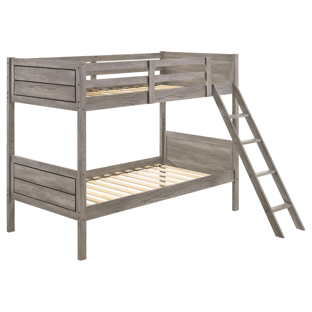 Coaster Furniture 400818 Ryder Wood Twin Over Twin Bunk Bed Weathered Taupe