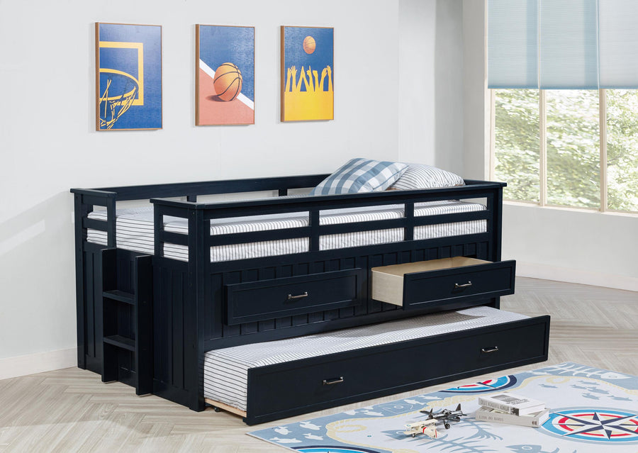 Coaster Furniture 401980T Carlsbad Wood Twin Captains Bed With Trundle Navy Blue