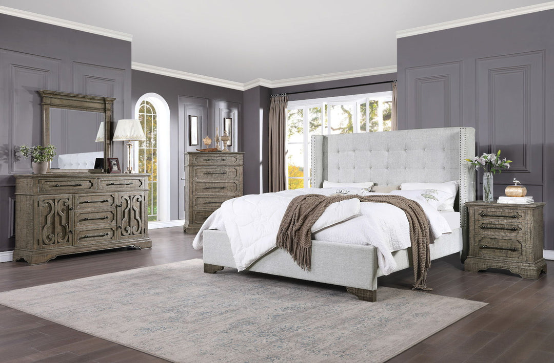 Artesia - Queen Bed - Tan Fabric & Salvaged Natural