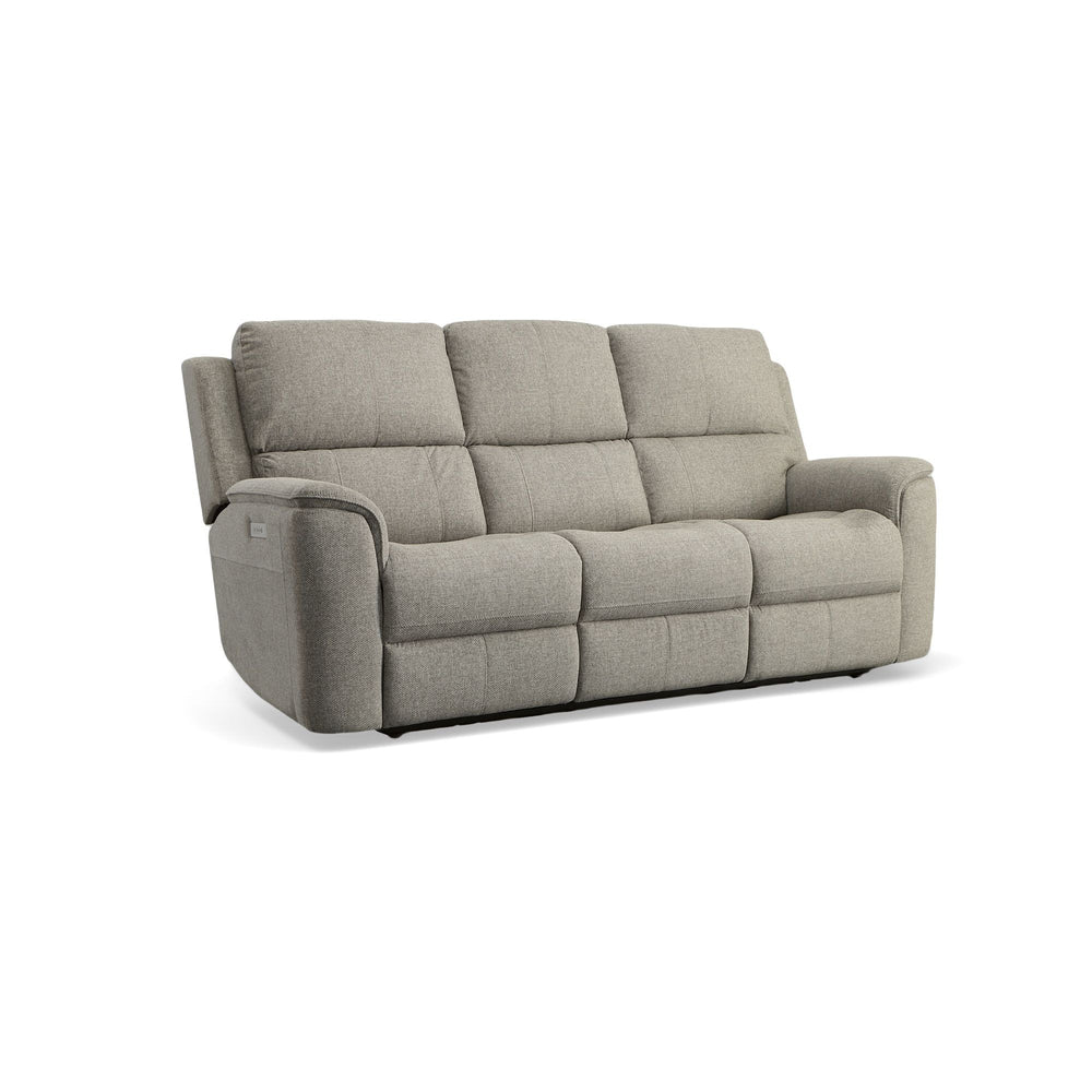 Flexsteel Henry Fog Gray Fabric Power Reclining Sofa with Power Headrests & Lumbar