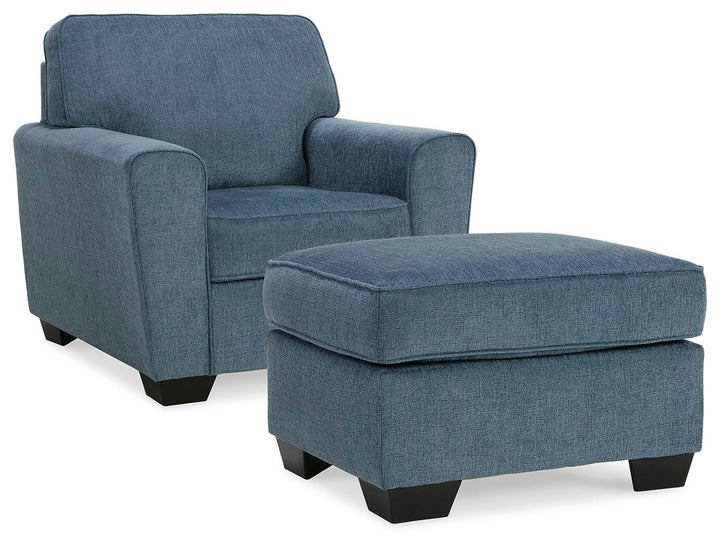 Cashton Chair and Ottoman - Blue (2)