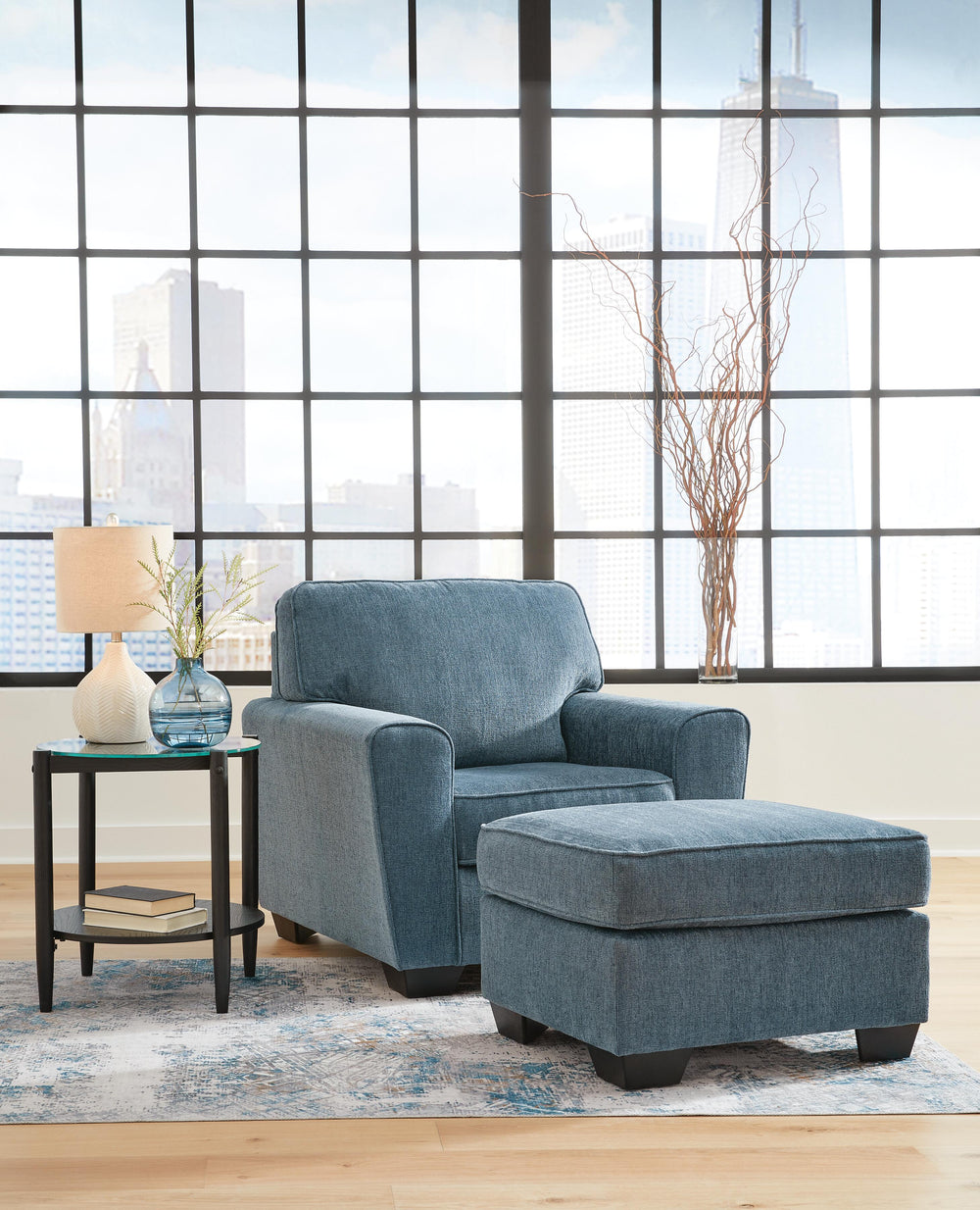 Cashton Chair and Ottoman - Blue (1)