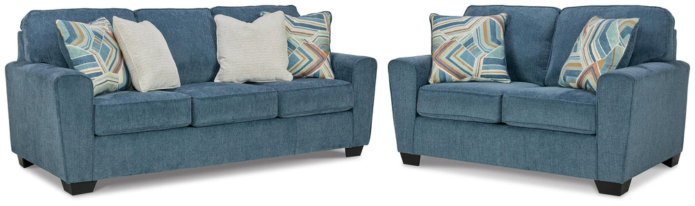 Cashton Queen Sofa Sleeper and Loveseat - Blue (1)