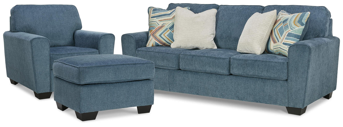 Cashton Sofa, Chair and Ottoman - Blue (1)