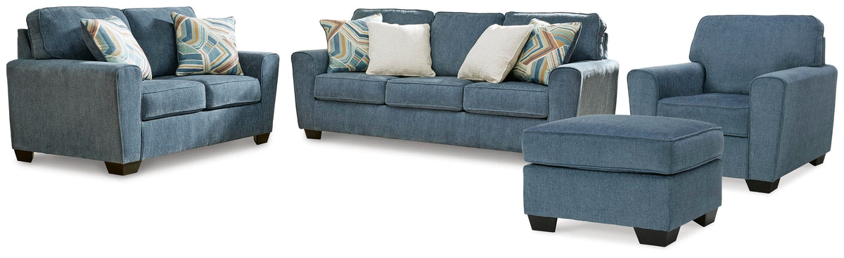 Cashton Sofa, Loveseat, Chair and Ottoman - Blue (2)