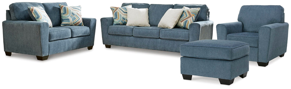 Cashton Sofa, Loveseat, Chair and Ottoman - Blue (2)