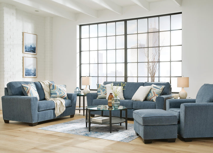 Cashton Sofa, Loveseat, Chair and Ottoman - Blue (1)