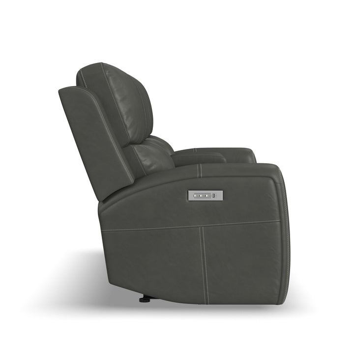 Linden Leather Power Reclining Loveseat with Console &amp; Power Headrests &amp; Lumbar in Charcoal