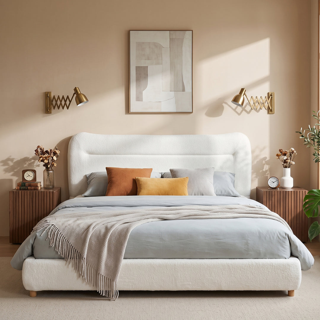 Curved Teddy Fleece Queen Bed – Cream