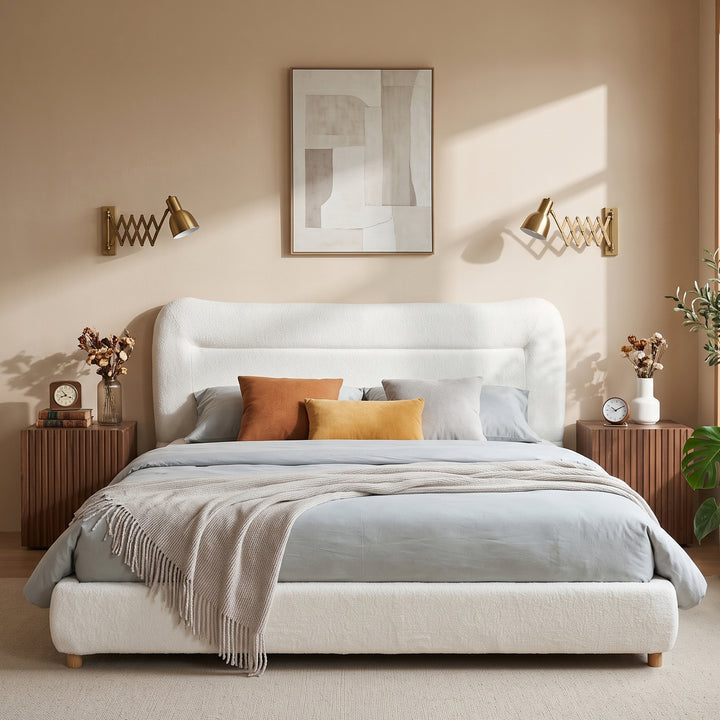 Curved Teddy Fleece Queen Bed – Cream