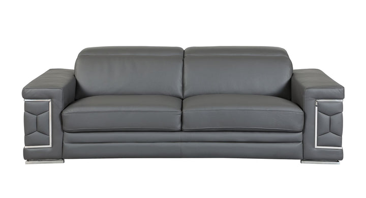 DivanItalia 692 Sofa with Adjustable Headrest in Top-Grain Italian Leather - Dark Gray