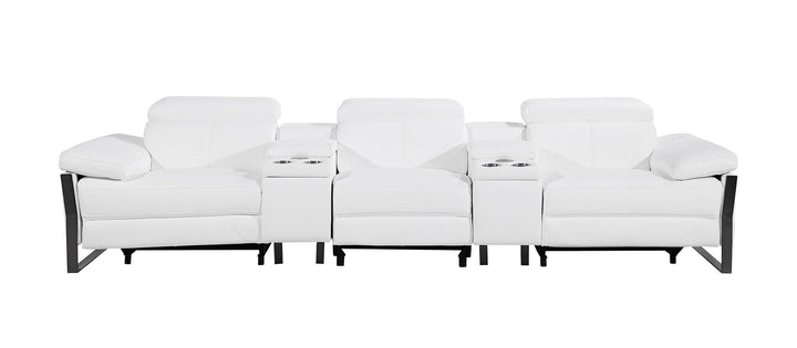 DivanItalia 1246 Modular Power Triple Reclining Dual Console Sofa with Power Reclining Headrests – Top Grain Italian Leather - White