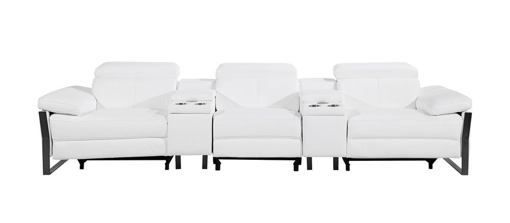 DivanItalia 1246 Modular Power Triple Reclining Dual Console Sofa with Power Reclining Headrests – Top Grain Italian Leather - White