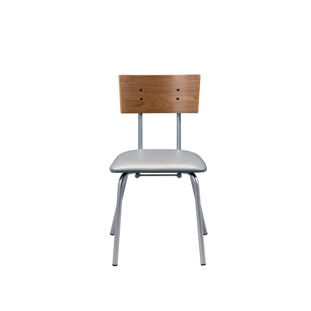 Jurgen - Side Chair Set of 2) - Gray Synthetic Leather, Oak & Silver