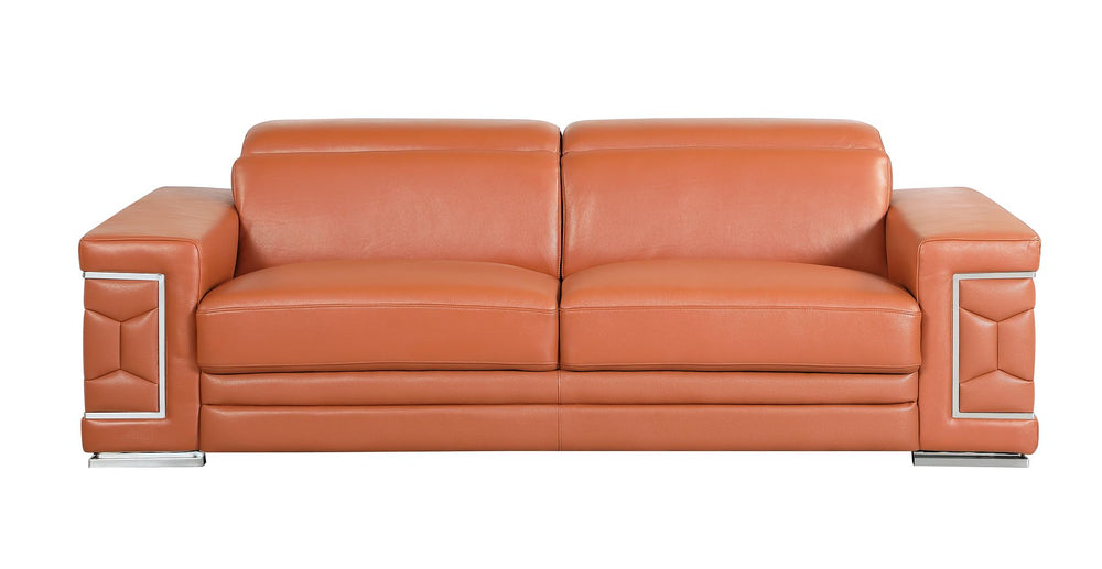 DivanItalia 692 3-Piece Sofa Set with Adjustable Headrest in Top-Grain Italian Leather - Camel