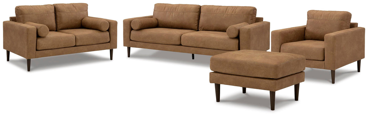 Telora Sofa, Loveseat, Chair and Ottoman - Caramel (2)