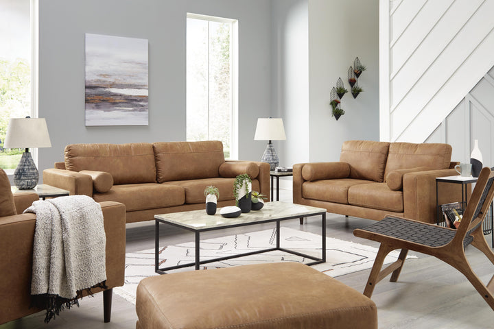 Telora Sofa, Loveseat, Chair and Ottoman - Caramel (1)