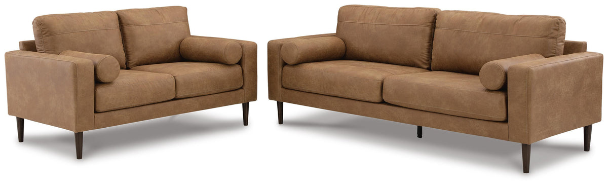 Telora Sofa and Loveseat - Caramel (2)