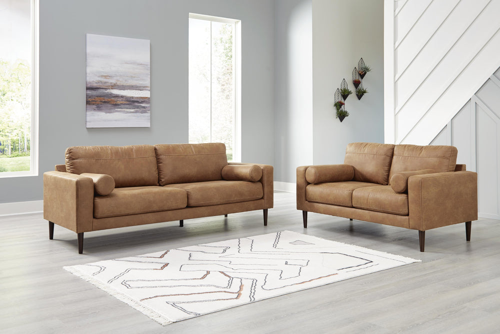 Telora Sofa and Loveseat - Caramel (1)