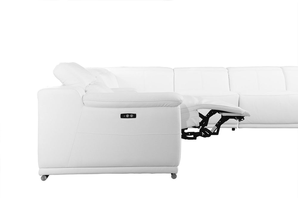 DivanItalia 9762 7-Piece L Shaped Top Grain Italian Leather Sectional Sofa with 4 Power Recliners - White