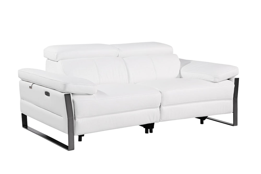 DivanItalia 1246 Top Grain Italian Leather Loveseat with Power Headrest - White