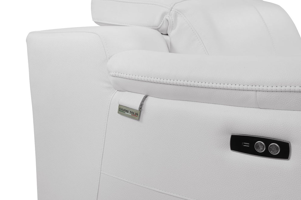DivanItalia 9762 Top Grain Italian Leather Power Reclining Loveseat with Adjustable Headrests - White