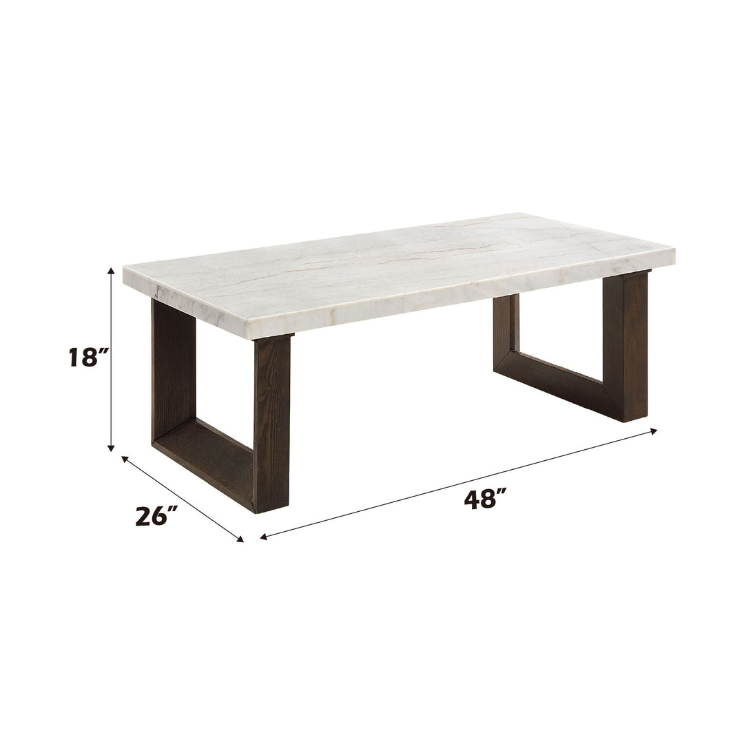 Edwyn - Natural Marble Top Rectangular Coffee Table - Espresso / White