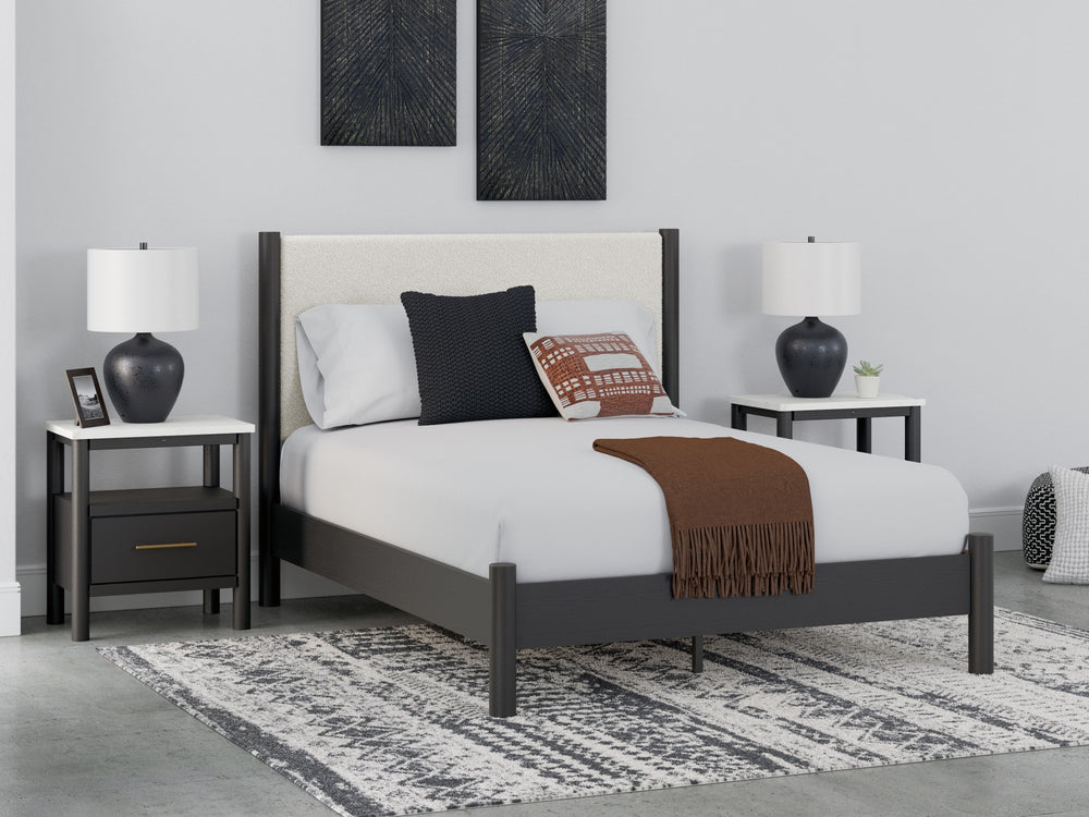 Cadmori - Queen Upholstered Panel Bed - Black / White by Ashley Furniture product image
