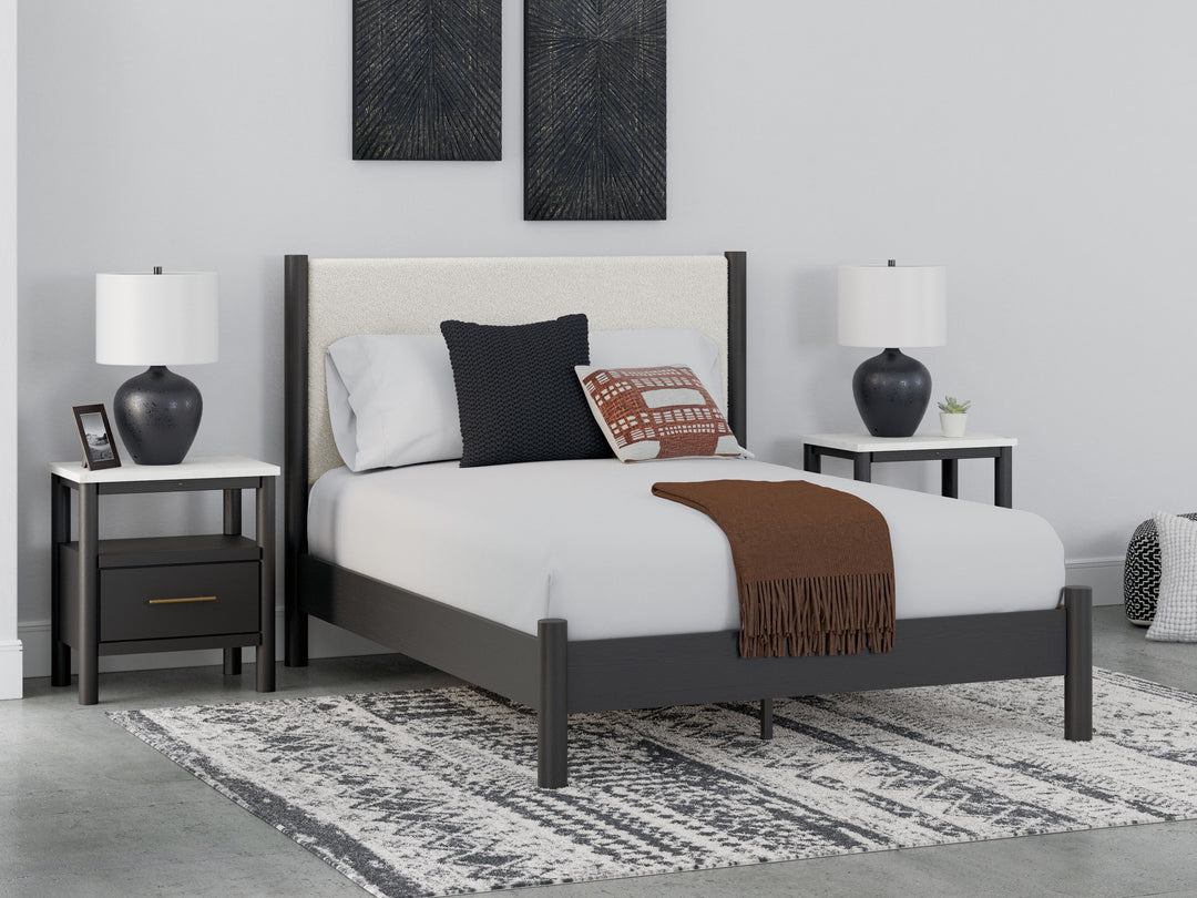 Cadmori - Queen Upholstered Panel Bed - Black / White by Ashley Furniture product image