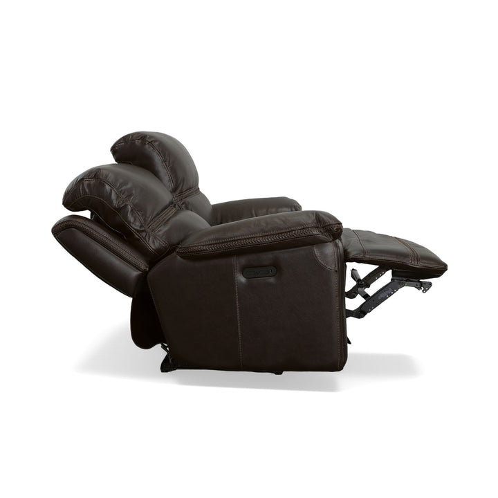 Fenwick Leather Power Reclining Loveseat with Power Headrests in Dark Chocolate