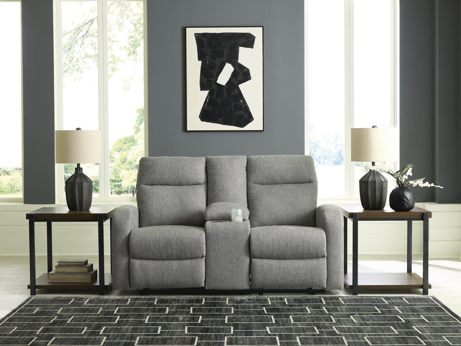 Gauntlet Reclining Loveseat with Console - Gray (2)