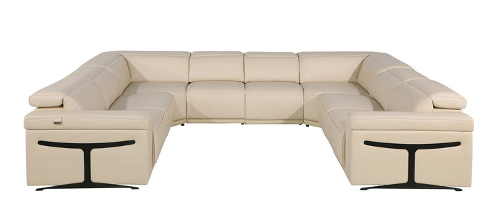DivanItalia 1126 8-Piece U-Shaped Sectional Sofa in Top Grain Italian Leather with 4 Power Recliners &amp; Power Headrests – No Console - Beige