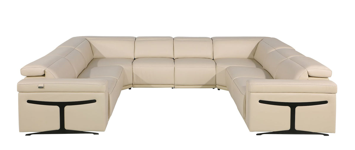 DivanItalia 1126 8-Piece U-Shaped Sectional Sofa in Top Grain Italian Leather with 4 Power Recliners & Power Headrests – No Console - Beige