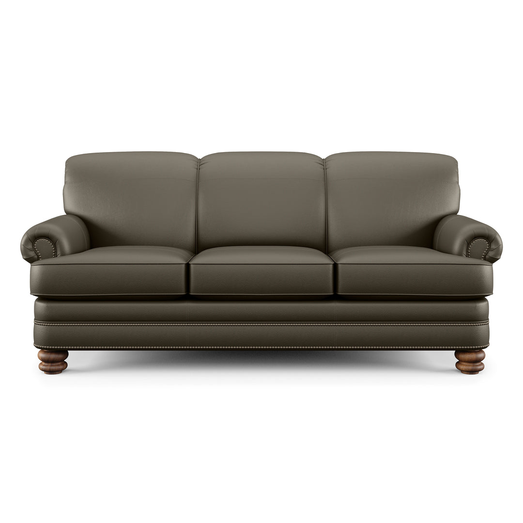 Flexsteel B3791-31 Bay Bridge  Leather Sofa, Nailhead Trim  Dark Brown