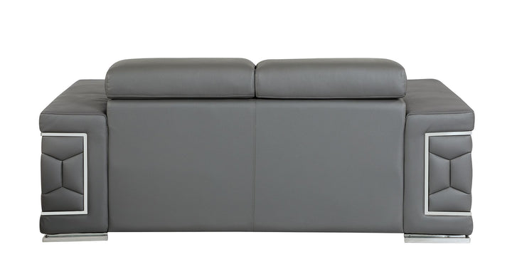 DivanItalia 692 Loveseat with Adjustable Headrest in Top-Grain Italian Leather - Dark Gray