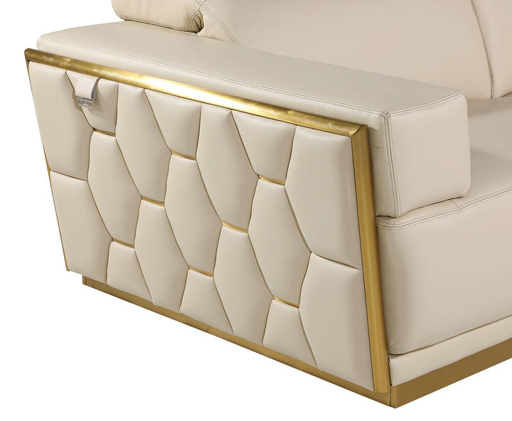 DivanItalia 1111 Loveseat with Adjustable Headrest in Top-Grain Italian Leather - Cream