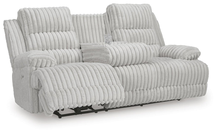 Rhines Falls Power Reclining Sofa with Drop Down Table - Gray (1)
