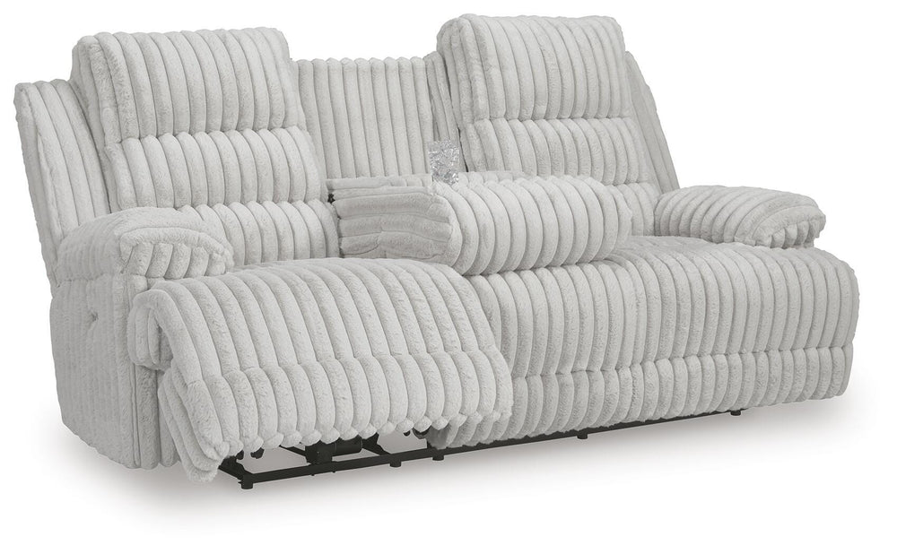 Rhines Falls Power Reclining Sofa with Drop Down Table - Gray (1)