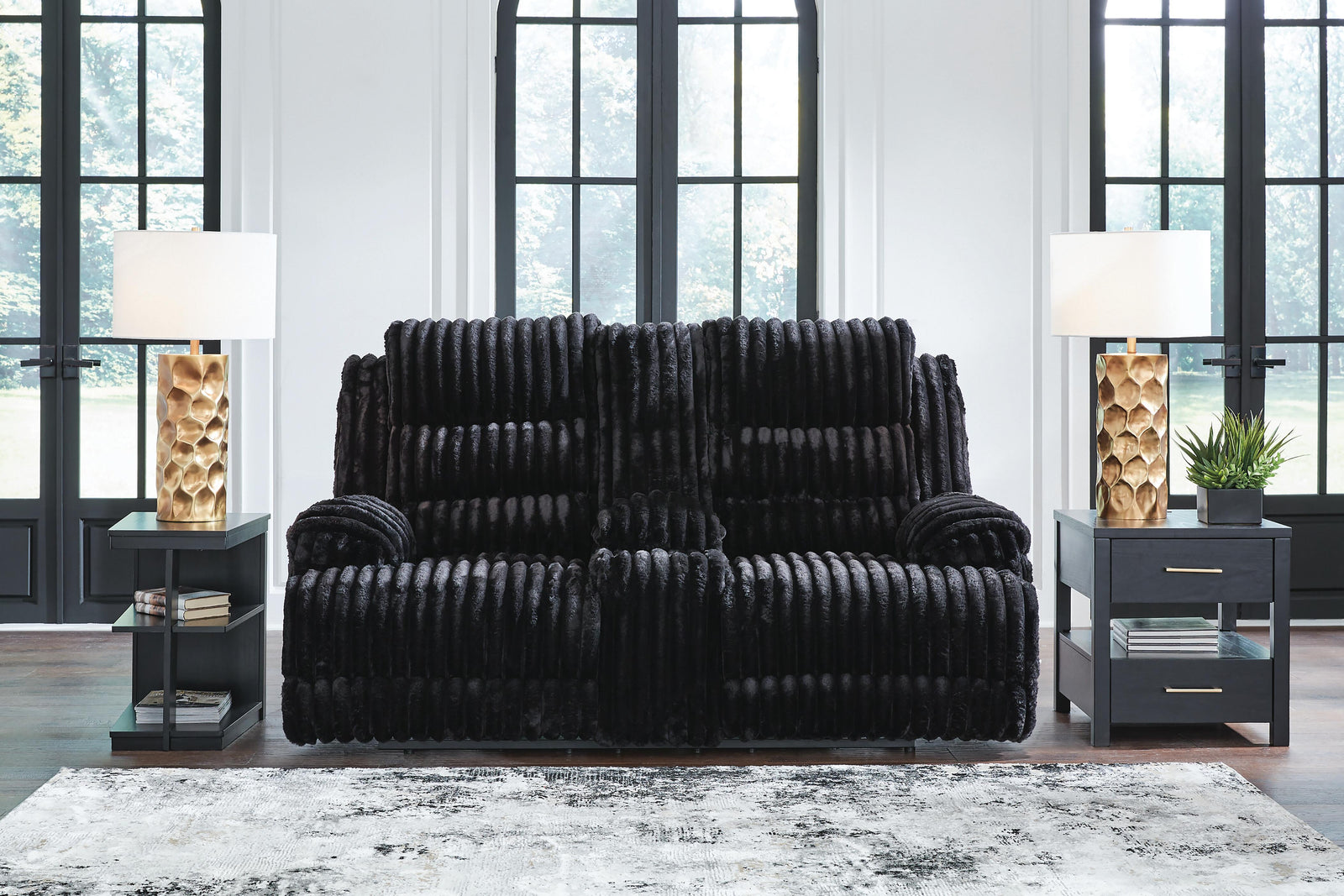 Rhine Falls Power Reclining Loveseat with Console - Black (2)