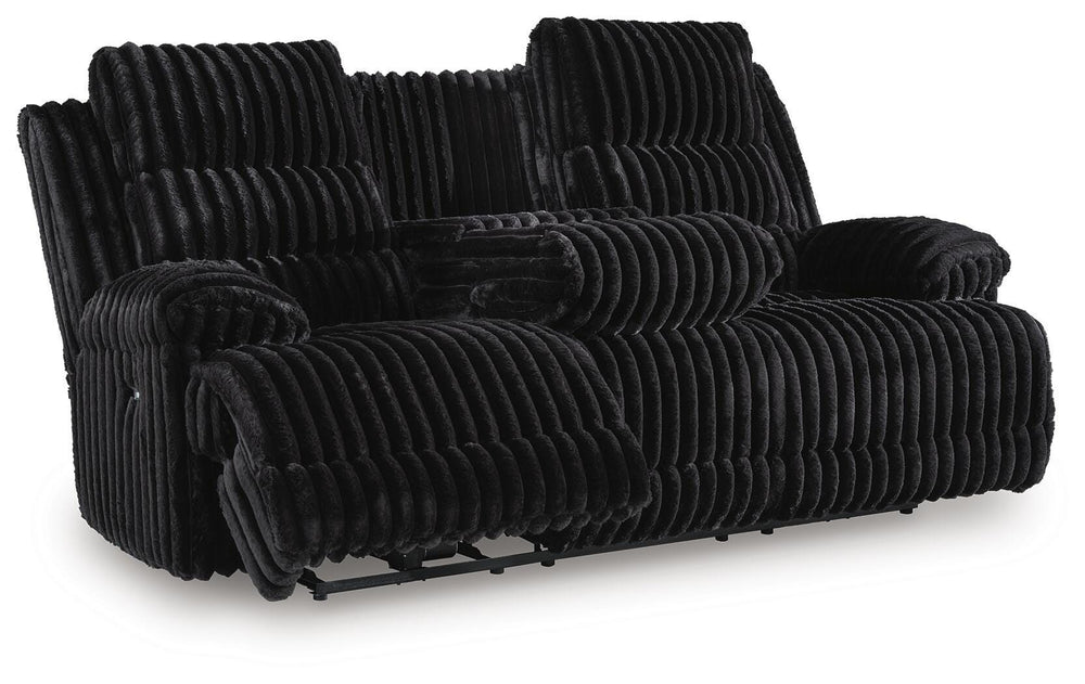 Rhine Falls Power Reclining Sofa with Drop Down Table - Black (1)