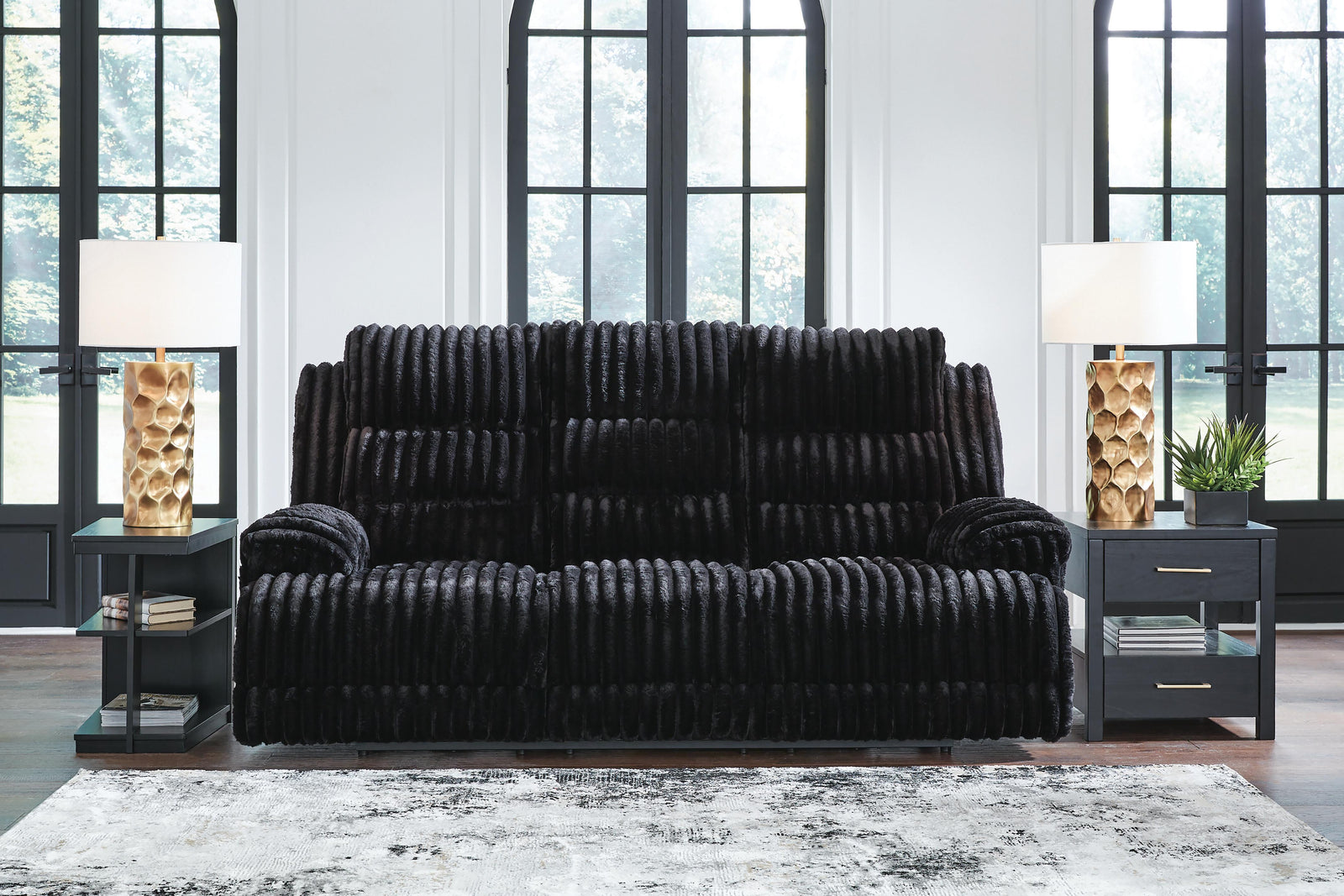 Rhine Falls Power Reclining Sofa with Drop Down Table - Black (2)