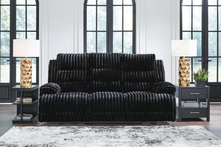 Rhine Falls Power Reclining Sofa with Drop Down Table - Black (2)