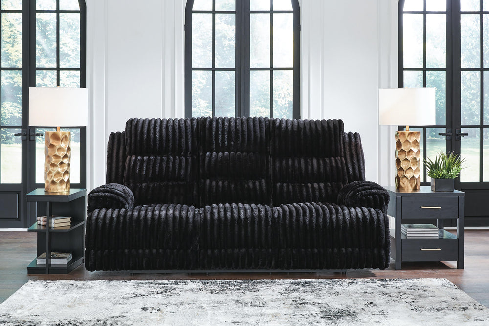 Rhine Falls Power Reclining Sofa with Drop Down Table - Black (2)