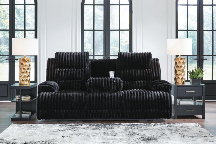 Rhine Falls Power Reclining Sofa with Drop Down Table - Black (6)