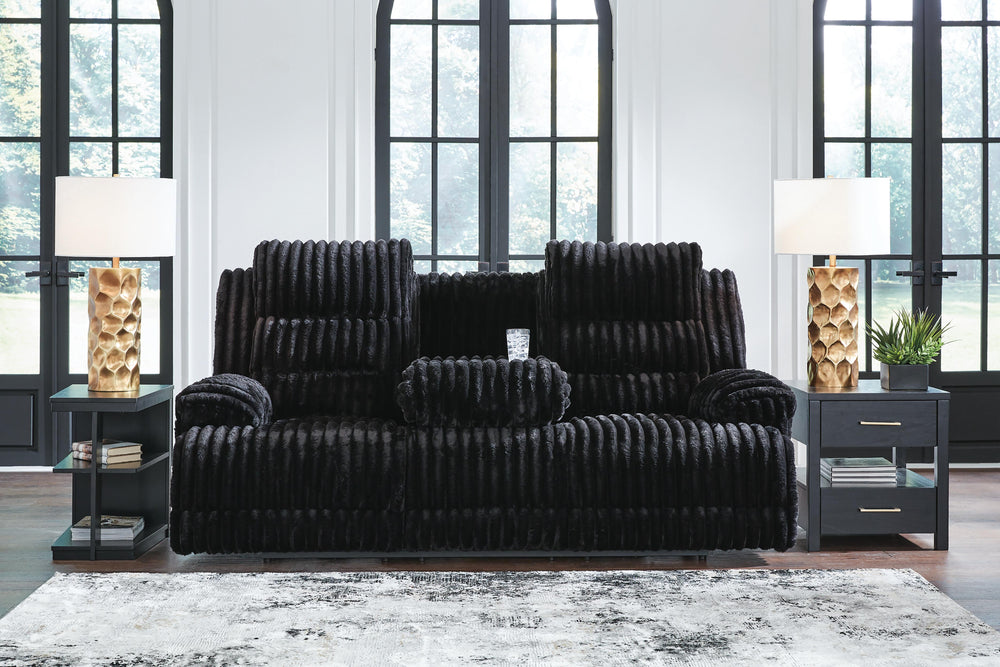 Rhine Falls Power Reclining Sofa with Drop Down Table - Black (6)