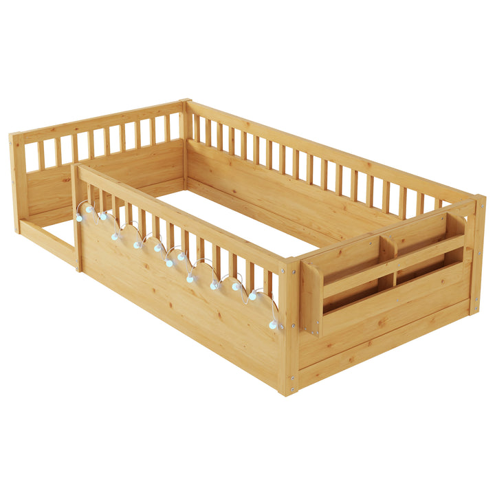 twin-montessori-floor-bed-frame-with-high-rails-and-storage-shelf-natural