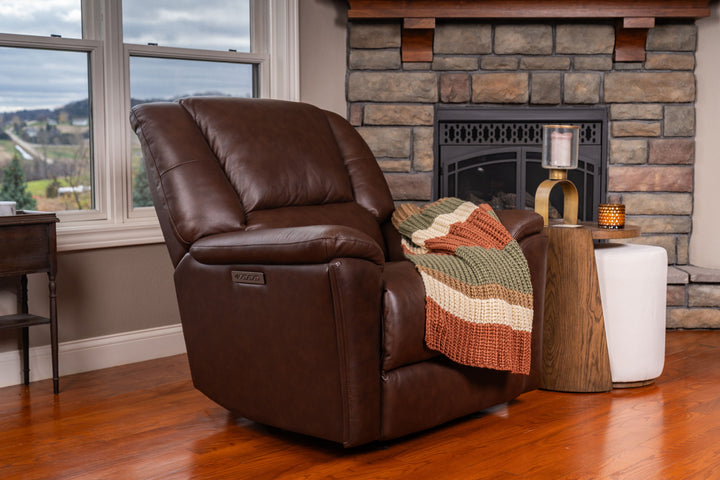 Plush Power Gliding Recliner With Power Headrest &amp; Lumbar Tavern Brown